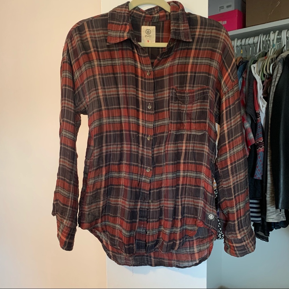 Free People Plaid Long Sleeve Top